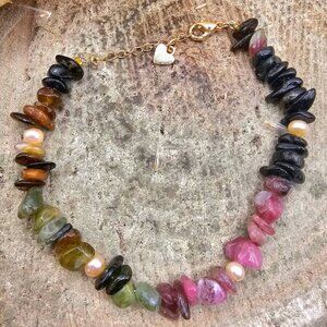 Nature Tourmaline Mixed Colors Chips Bracelet